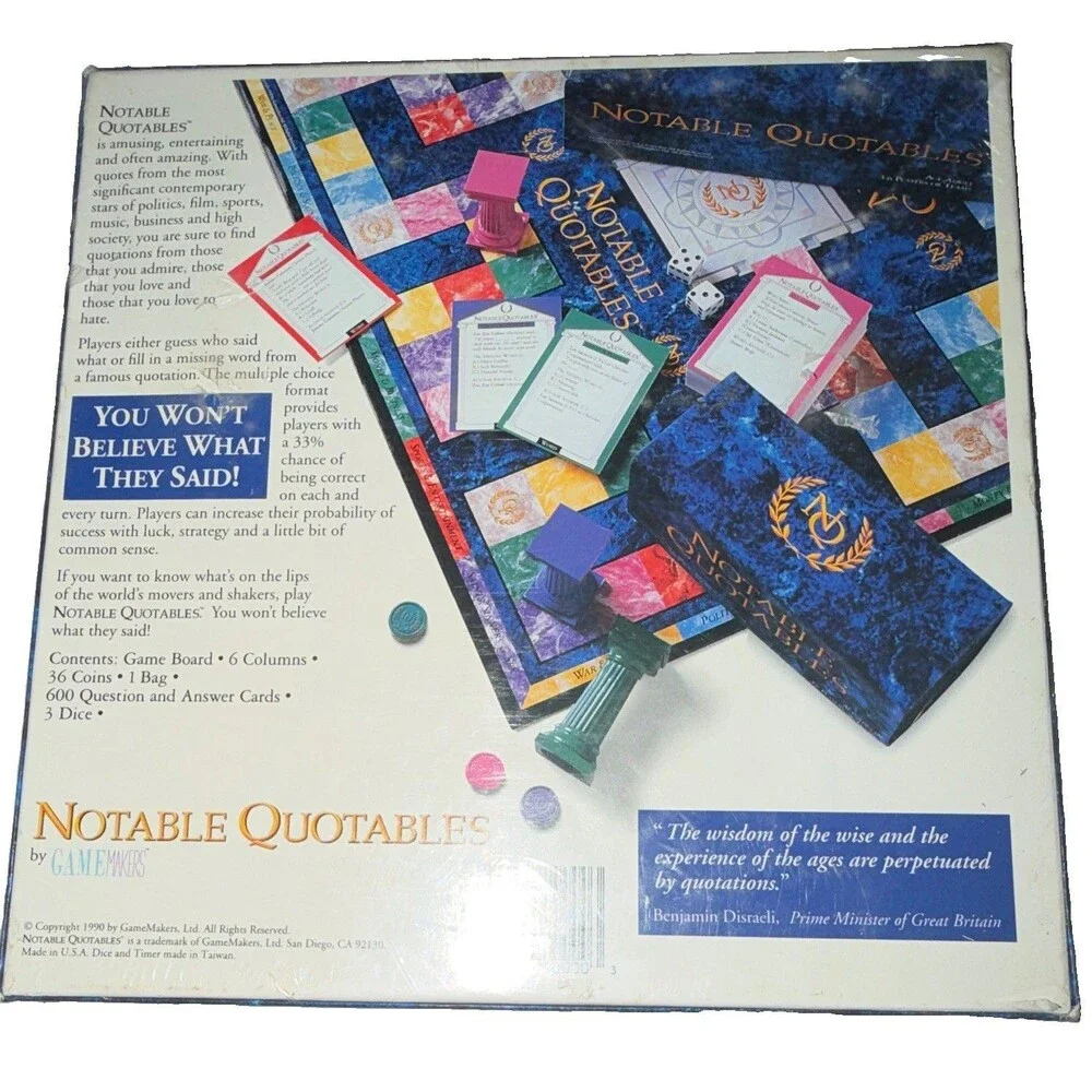 GameMakers Notable Quotables Trivia Board Game Adult 3-6 Players MPN 10000 NWT